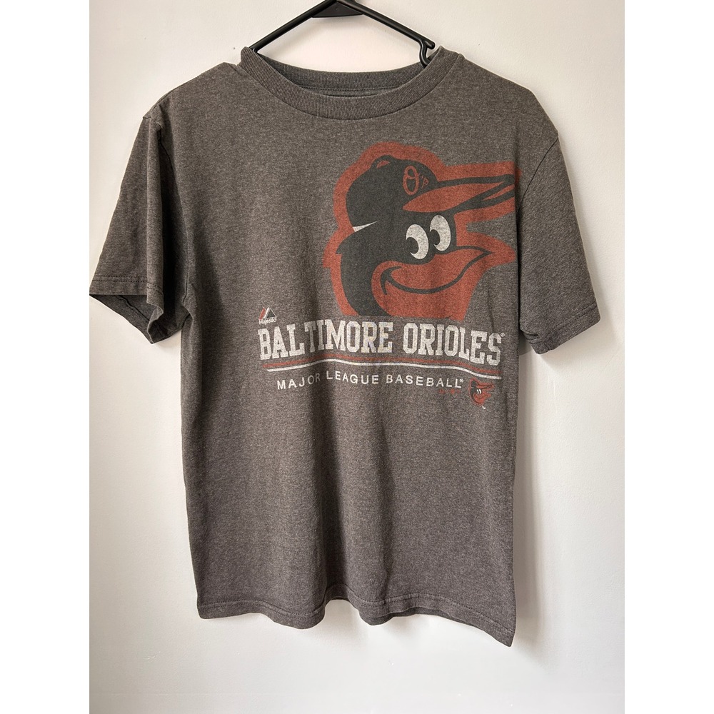 Majestic Baltimore Orioles Youth Large Gray T-Shirt MLB Baseball Tee Distressed